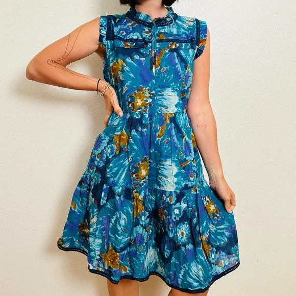 Sundance Baby Doll Dress Tiered Sleeveless Boho Floral Sleeveless - Picture 2 of 10